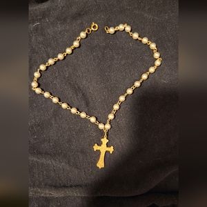 Cross with beads choker vintage 1980s